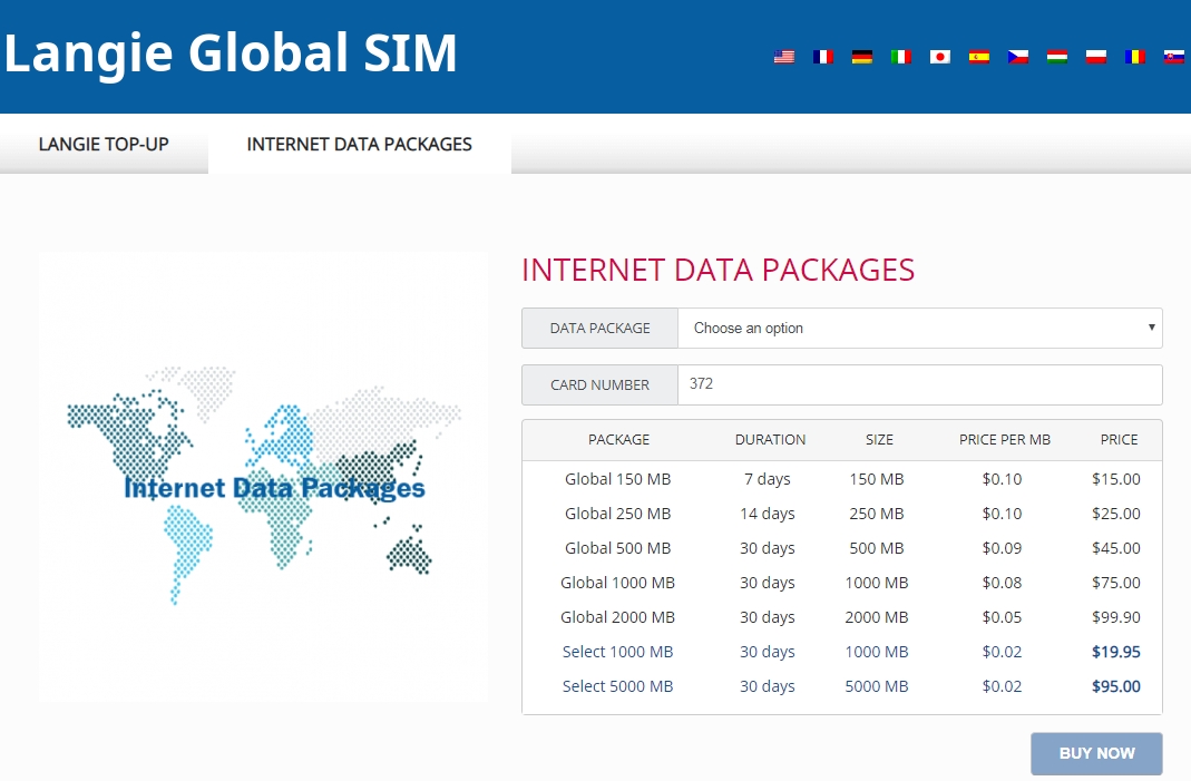 Langie Global 3G carte SIM Forfaits de données Internet