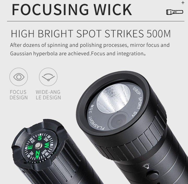 lampe de poche avec caméra espion full hd + éclairage led