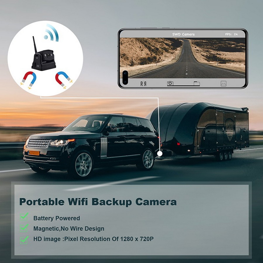 Caméra de recul WiFi HD 720P avec aimant pour application mobile