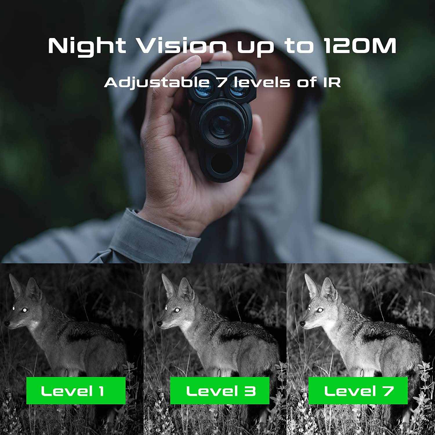 Monoculaire avec vision nocturne jusqu'à 120m la nuit + télémètre ZOOM 6x