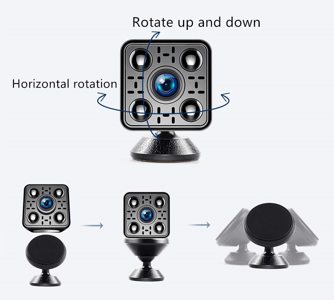 micro caméra espion avec monture magnétique pivotante à 360 °