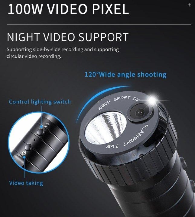 lampe de poche led avec caméra espion cachée