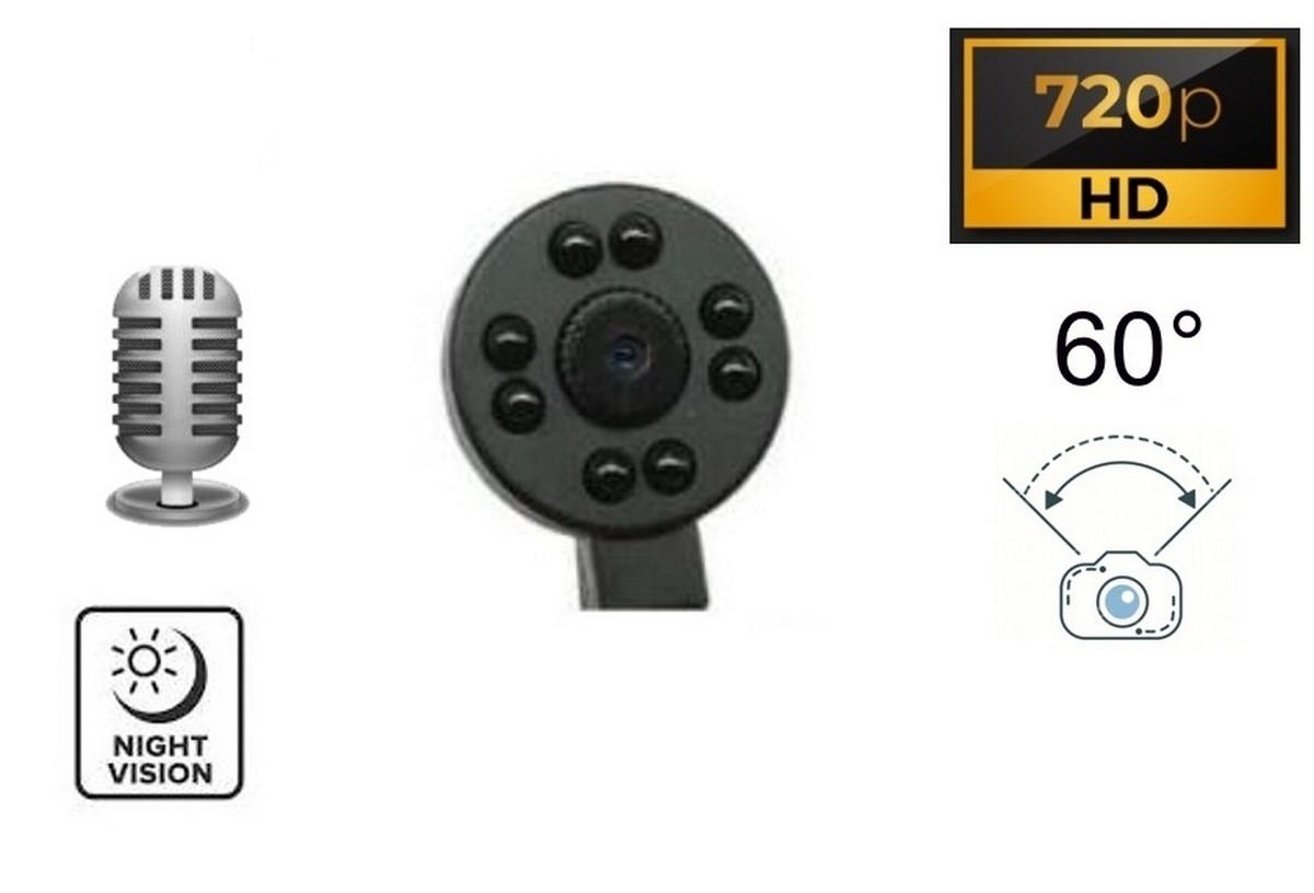 Caméra sténopé avec vision nocturne 8x IR en bouton HD avec angle de 60° + microphone